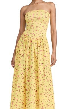 RESA Yellow Maxi Skirt with Pink Floral Print